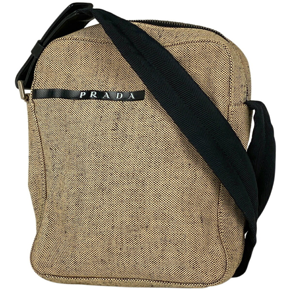 Prada Logo Shoulder Bag Crossbody Canvas Beige